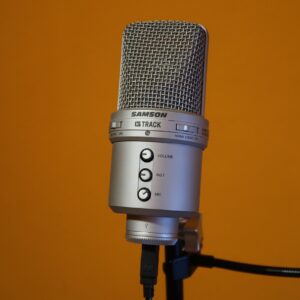 microphone, samson, item, orange wall, silver, audio, recording, radio, podcast, podcast, podcast, podcast, podcast, podcast